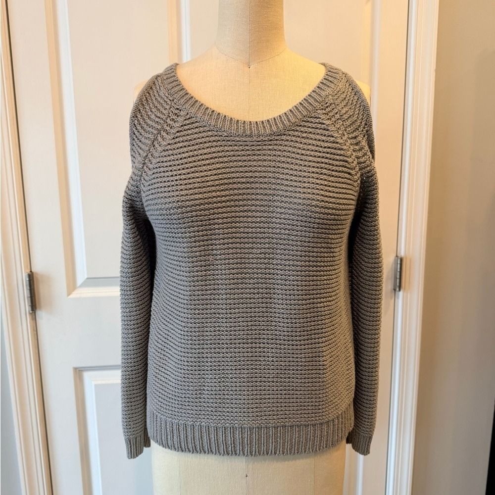 Off Shoulder Chunky Knit Sweater Gray Small Cozy Slouchy - Picture 3 of 9